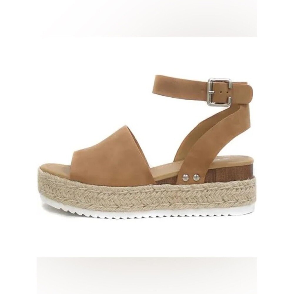 SODA Brown Ankle Strap Wedge Sandals